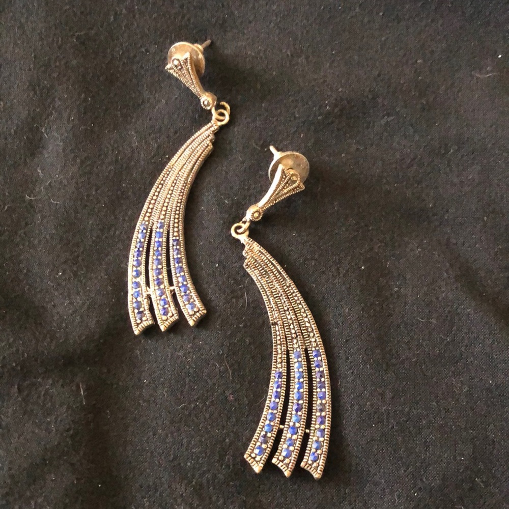 Marcasite and blue rhinestone earrings